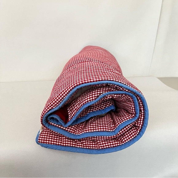 Pottery Barn Kids Red White Blue Gingham Sleeping Bag Shaggy Dog Pup Checkers - Picture 2 of 16